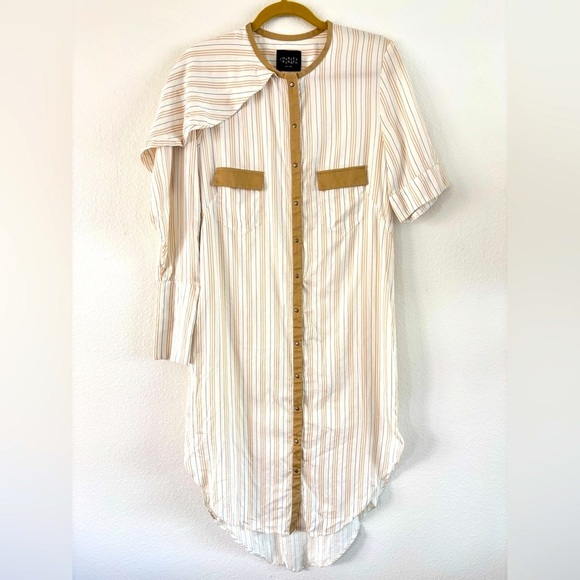 Charles Warren New York Midi Length Striped Dress Two Different Styles Sleeves - Picture 1 of 10